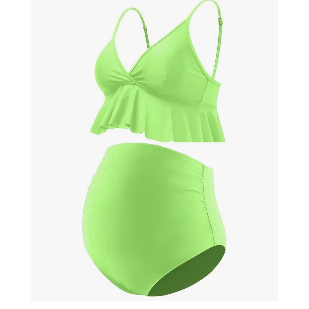 Maternity High Waist Swimsuit Two Piece‎ Ruffle Bikini Bathing Suit Size SMALL